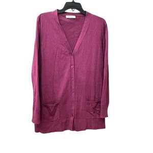 Woolovers Pure Wool Button Front Sweater Cardigan Large Purple Lambswool‎ #UV1-5